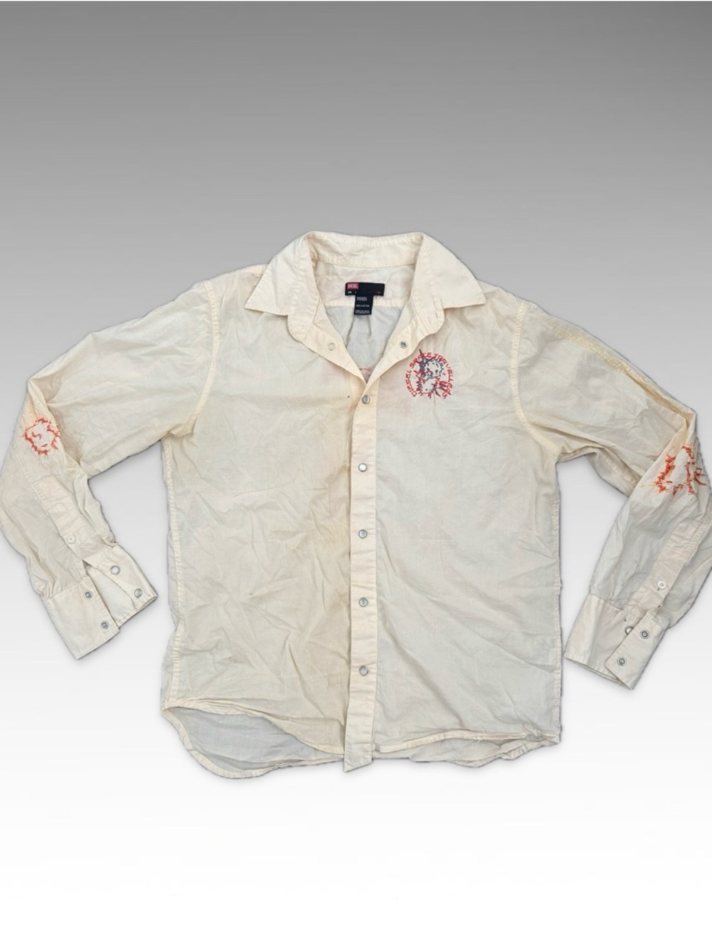 Diesel Industry Yellow Embroidered Long Sleeve Button Up Shirt – Men’s Large